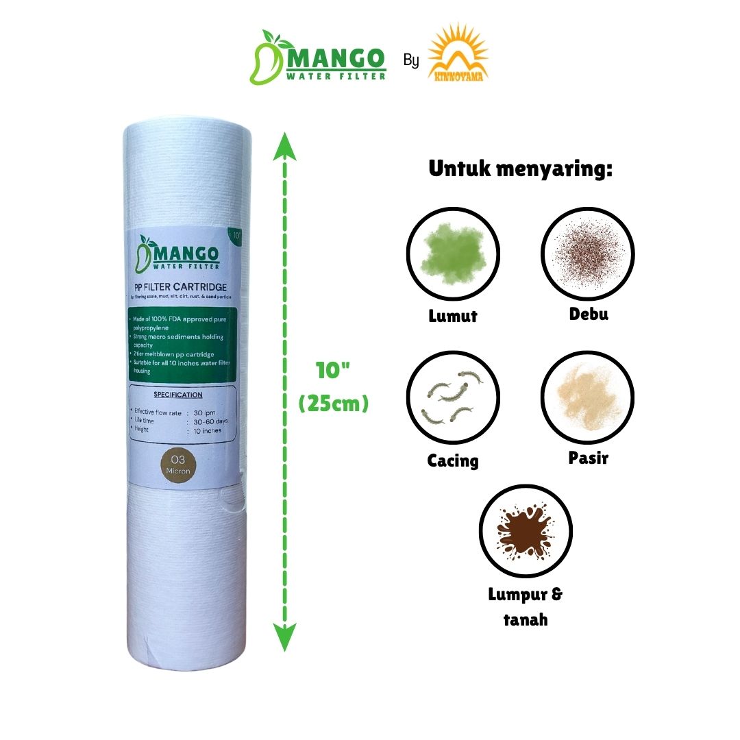 Cartridge Filter Air Sediment 10 inci / Refill Housing Filter Air Sediment Filter 10” Mango / Saringan Air Kotor, Belumpur, Berlumut, & Berpasir by KINNOYAMA - foto 2