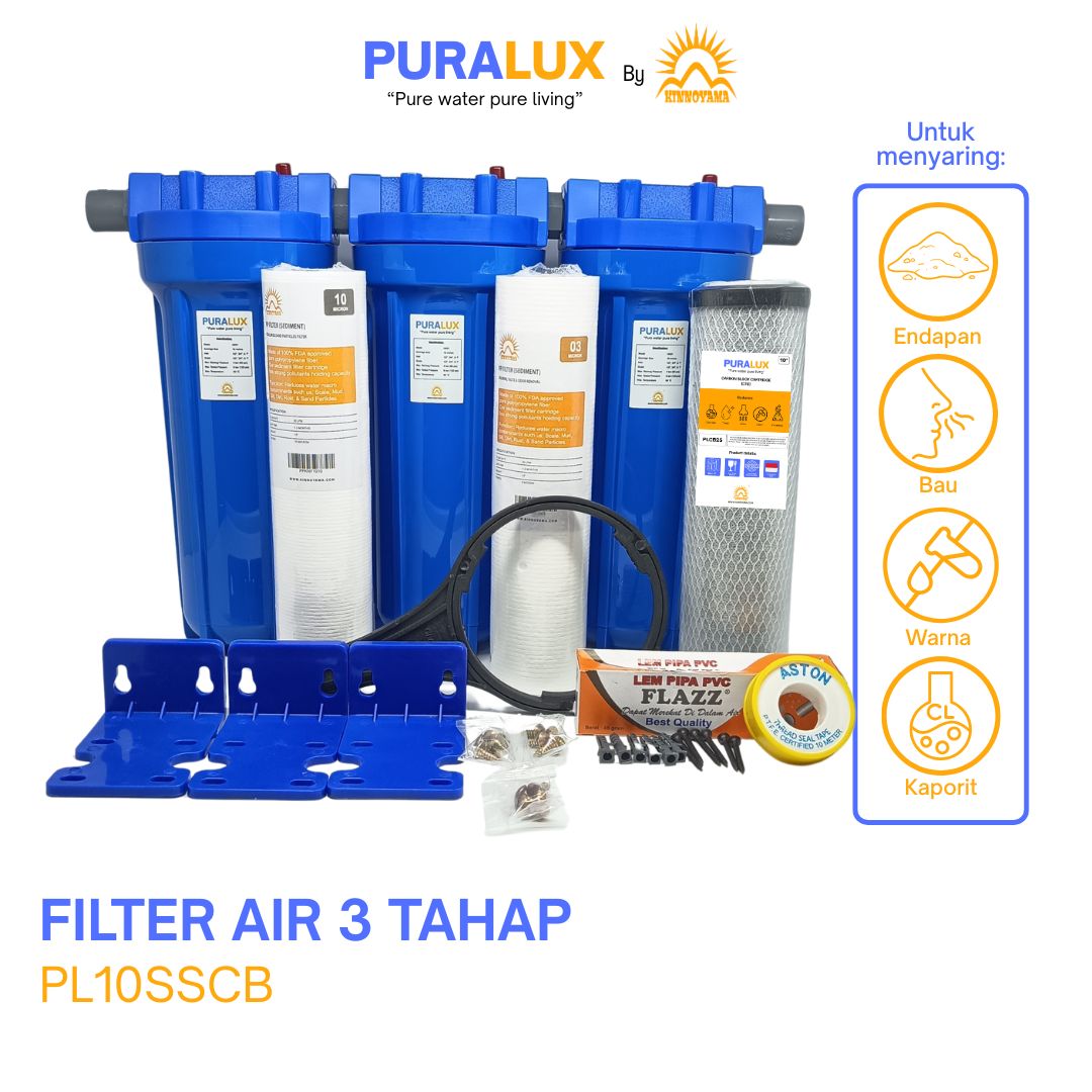 Paket Housing Filter Air 3 Tahap 10 Inci / Penjernih Air Sumur Bor / Water Filter Toren Air SSC (Sediment 2x - CTO) by KINNOYAMA - foto 3