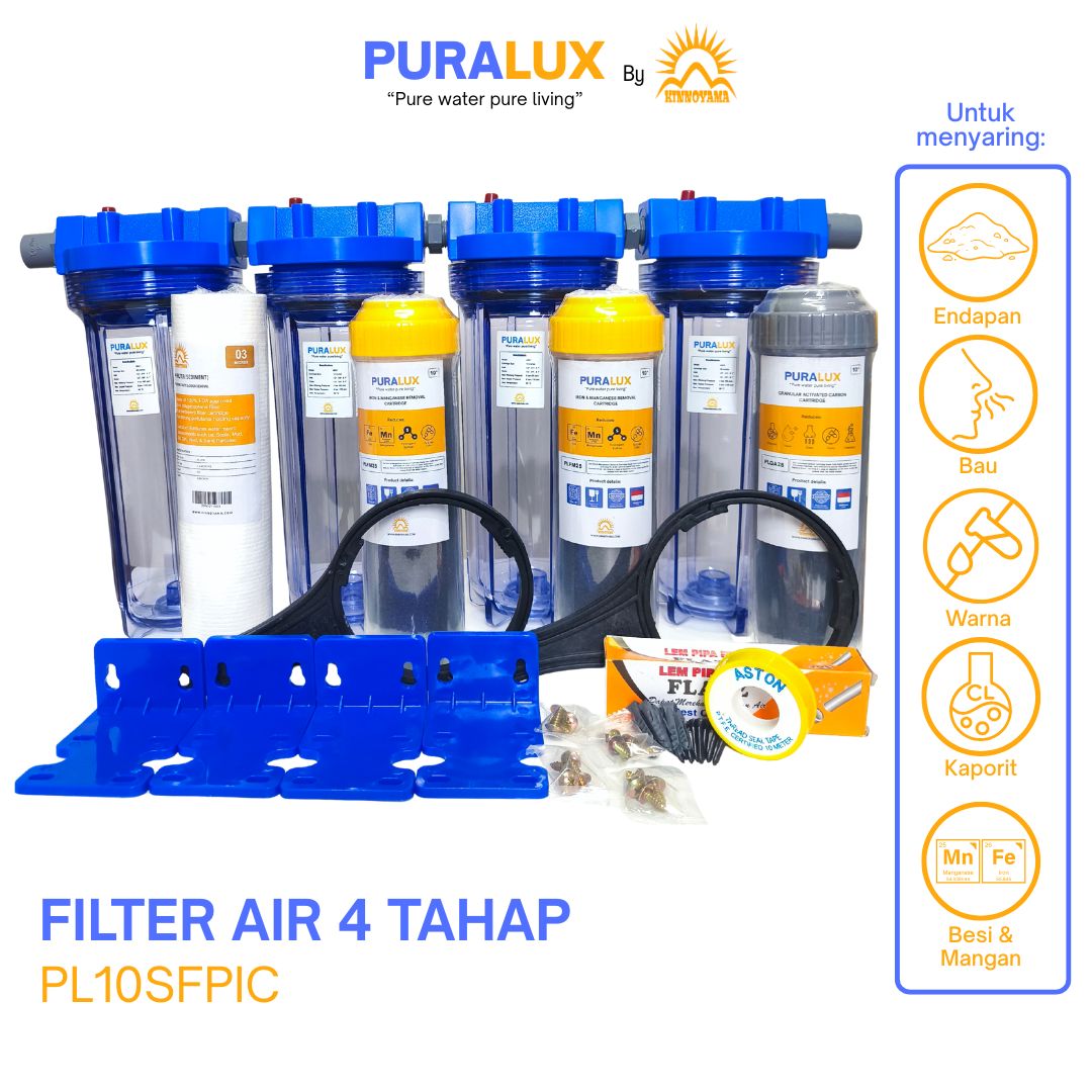 Paket Housing Filter Air Sumur Bor 10 inci 4 Tahap / Penjernih Air Toren Kuning Berbesi Bau Berkarat Keruh / Water Filter SFPI by KINNOYAMA - foto 2