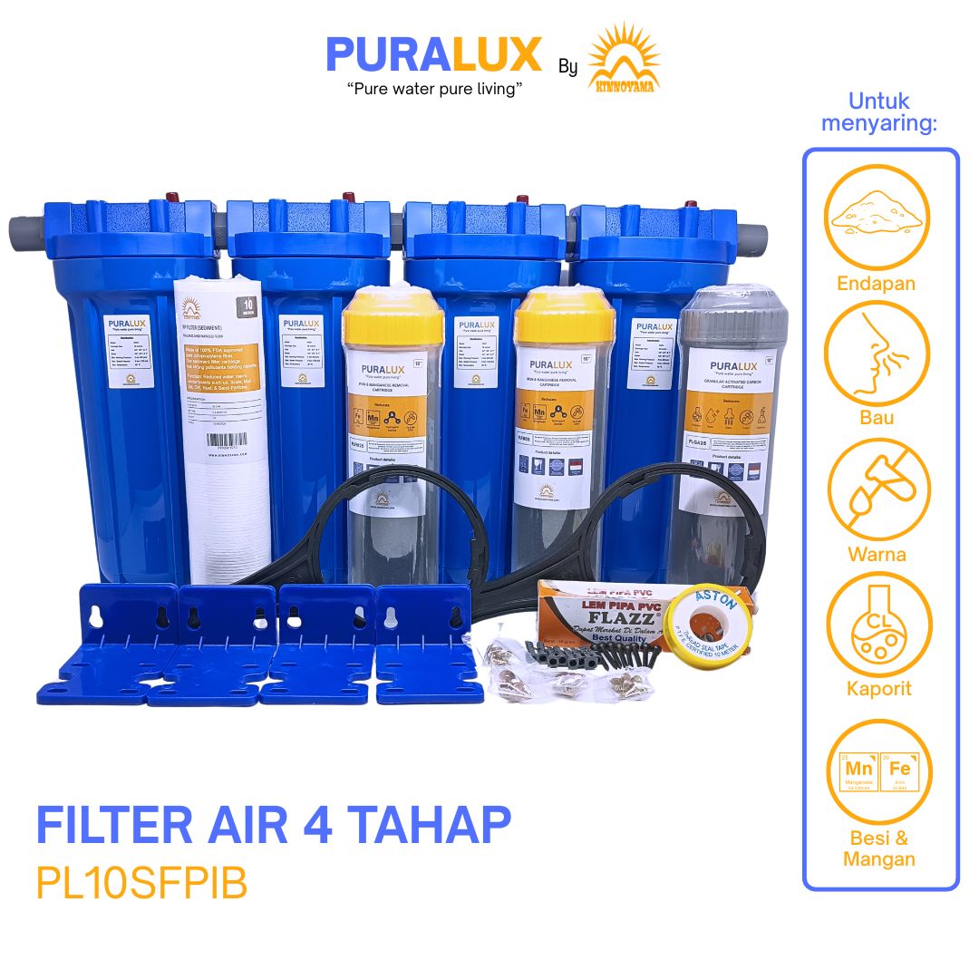 Paket Housing Filter Air Sumur Bor 10 inci 4 Tahap / Penjernih Air Toren Kuning Berbesi Bau Berkarat Keruh / Water Filter SFPI by KINNOYAMA - foto 3