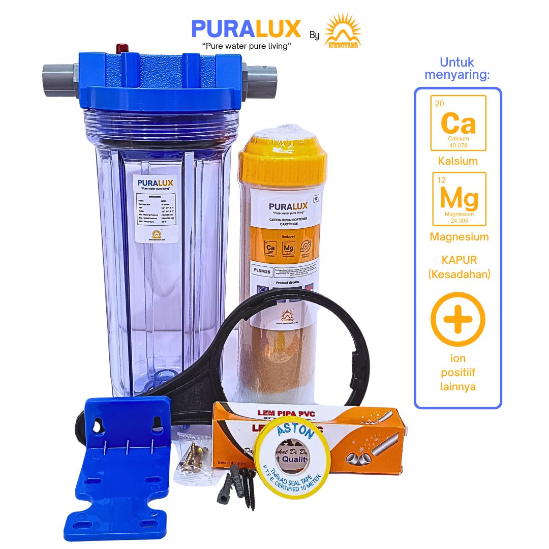 Paket Filter Air 10" 1 Tahap PURALUX Untuk AIr Berkapur /Hard Water Premium Resin Kation by KINNOYAMA - foto 2