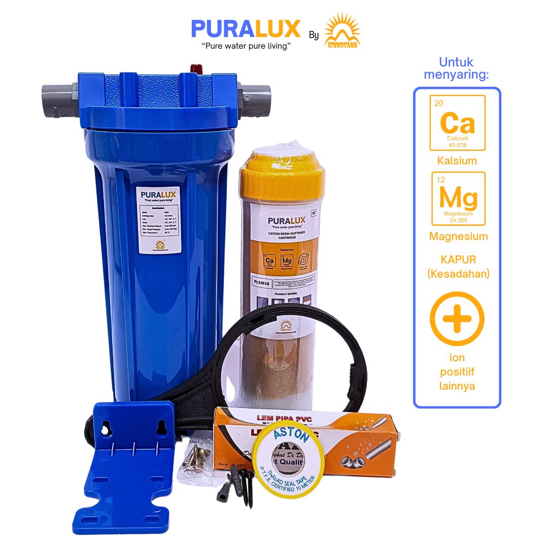Paket Filter Air 10" 1 Tahap PURALUX Untuk AIr Berkapur /Hard Water Premium Resin Kation by KINNOYAMA - foto 3